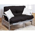 2 Seater 4FT Silver Futon Sofa Bed with Black Reflex Foam Mattress