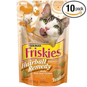 Friskies Cat Treats Tender Hairball Remedy with Chicken, 3-Ounce Pouches (Pack of 10)