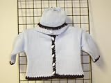 Ck695bk, . Knitted on Hand Knitting Machine Then Finished By Hand Crochet Infant Boys Outfit, Containing Baby Blue Cotton Crocheted Navy Chenille Trim Cardigan Sweater, Hat Set
