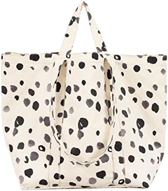 Leah Lerner Women Printed Lightweight Canvas Everyday Market Tote Shoulder bag in Black Spots print