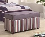 Kids Storage Bench Ottoman in Fuzzy Red and Blue Striped Fabric with Safety Hinges