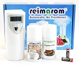 Produkt-Bild: reimarom STARTER SET CAFE mit Duftspender und 2 Aerosol Duftsprays sowie Batterien zur Beduftung von Cafes und Restaurants sowie Foodbereichen mit Cappuccinoduft