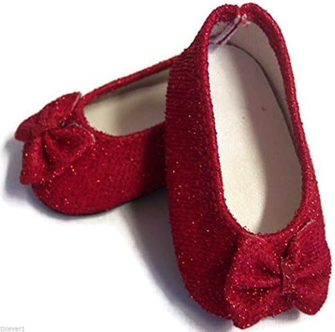 Red Glitter Bow Shoes made for 18" American Girl Doll Clothes
