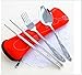 Drhob 3 PCS Fork Spoon Chopsticks Travel Stainless Steel Cutlery Portable Camping Bag Picnic