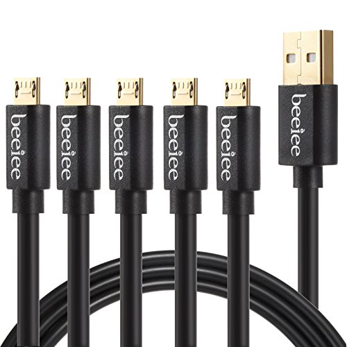 Beeiee 5Pack 5ft/1.5M Gold Plated High Speed Micro USB Charge Sync Cable for Android and Windows Smartphones,Samsung Nexus HTC Motorola Nokia LG and other Micro usb devices (Micro USB 5Pack)