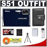 Nikon Coolpix S51 8.1 Megapixel Digital Camera (Navy Blue) with 3x Optical Zoom + Spare EN-EL8 Battery + Leather Camera Case (Camera Refurbished by Nikon U.S.A.)