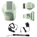 White Adjustable Deluxe Sportband / Workout Armband with Adaptable Neck Str ....