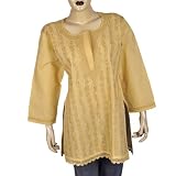 Womens Clothing - Cotton Long Sleeve Top Blouse Chikan Embroidery Size L (ctop555)