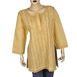 Womens Clothing - Cotton Long Sleeve Top Blouse Chikan Embroidery Size L (ctop555)