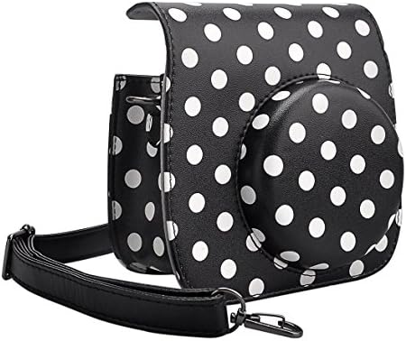 SKmoon PU Leather Instax Camera Accessories Compact Case Vintage Shoulder Bag with Pocket for Fujifilm Instax Mini 8 Instant Film Camera (Black/White dots)