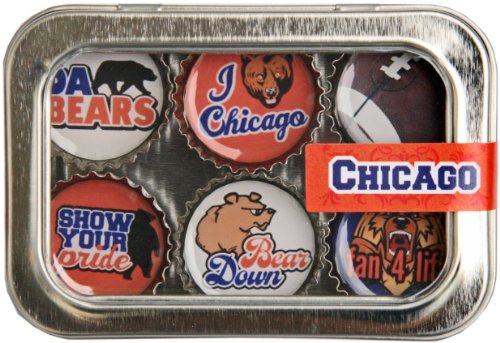 Chicago Bears Football Bottle Cap 6 pc Magnet Set w/ Case