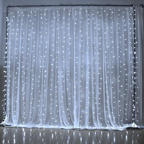 Goalsun Curtain Lights 9.8ft9.8ft 300 LEDs Window Curtain Icicle Lights,8 Modes, Led String Fairy Light, Linkable Design, Window Lights, for Valentine's Day/Wedding/Party Backdrops(white)
