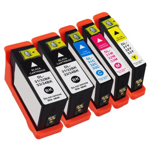 INKTONER Compatible Set of 5 Pack Dell 31XL Black Cyan Magenta Yellow Ink Cartridge for Dell V525w V725w (Dell Series 33 Ink)
