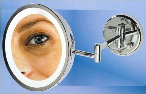 Fluorescent Lighted Dual Arm Wall Mount 7X Magnifying Mirror in Chrome