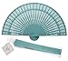 Quasimoon PaperLanternStore.com 8 Inch Water Blue Folding Wood Panel Hand Fan with White Organza Bag for Weddings