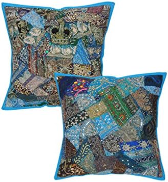 Traditional Designs Cotton Pillowcases Multicolor Patchwork Set Of 2 Pillow Covers Handmade Designs 16x16 Pillow Shams Abstract For Sofa By Rajrang