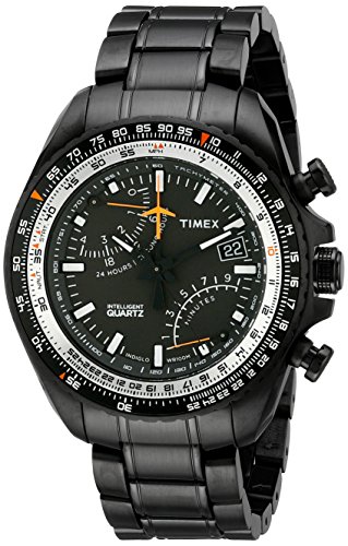 Timex Men s T2P103DH Black Ion-Plated Stainless Steel Intelligent Quartz Aviator Fly-Back Watch