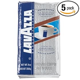 Lavazza Gran Filtro Dark Roast Ground Coffee, 8-Ounce Bags (Pack of 5)