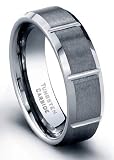 7 mm Tungsten Carbide Ring Laser Grooved Stone Finish Comfort Fit