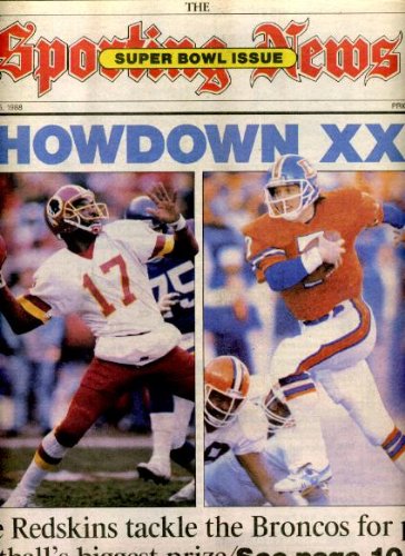 Sporting News January 25 1988 Washington Redskin vs Denver Broncos in Super Bowl XXII Cover, Reggie Williams/Los Angeles Lakers, Steve Alford/Dallas Mavericks