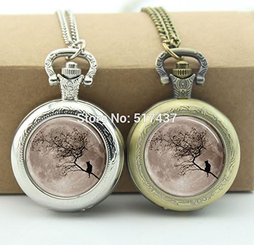 Pretty Lee Full Moon Pocket Watch Living Locket Necklaces Vintage Bronze Pocket Watch Necklace