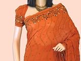 DESIGNER RUST ORANGE BOLLYWOOD INDIAN DRESS SARI SAREE