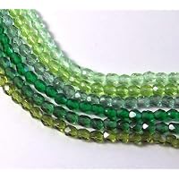 300 Czech 4mm Emerald Olvine Green Mix Faceted Round Firepolished Glass Beads 1/4 Mass Fire Polished