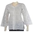 Womens Dress Cotton Long Sleeve Top Blouse Chikan Embroidery Size XS (ctop390)