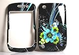 BLACK WITH BLUE GREEN FLOWER SNAP ON HARD SKIN SHELL PROTECTOR COVER CASE FOR BLACKBERRY CURVE 8520 8530 + BELT CLIP