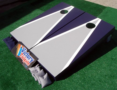 Gray & Navy Blue Custom Painted Cornhole Bag Toss Game Set
