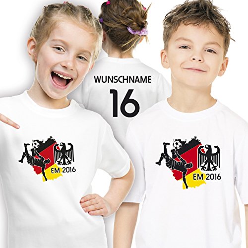 Deutschland Kinder T-Shirt zur Fussball EM 2016 personalisiert mit eigener Rückennummer und Wunschname Gr. 152