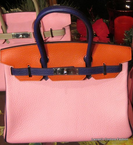 Hermes 30cm Togo Tri Color Pink~Bougainvillea~ & Purple Birkin Palladium Hw New