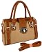 BRADLEY Dual Tone Brown Doctor Style Double Handle Satchel Handbag Purse Hobo Tote Bag w/Shoulder Strap