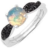 1.00 Carat Genuine Ethopian Opal & Black Spinel Sterling Silver Ring