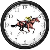 Thoroughbred Racehorse and Jockey Horse Wall Clock by WatchBuddy Timepieces (Black Frame)
