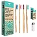 Bamboo Toothbrush 4-pack & Natural Silk Dental Floss With Refillable Glass Holder | Biodegradable Oral Care Set | Soft BPA-free Bristles | Eco-Friendly Gifts For Men And Women | Natural Moso Handle