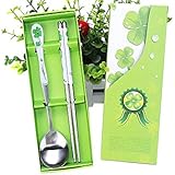 Sealike Metal Stainless Steel Chopsticks and Spoon Set Four Leaf Clover Pattern with Stylus