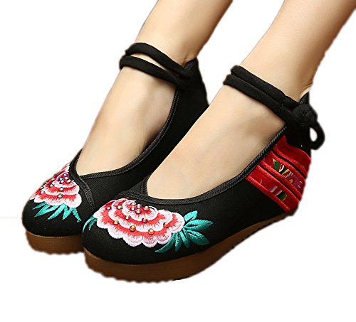 AvaCostume Womens Embroidery Cheongsam Casual Platform Wedges