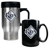 MLB Tampa Bay Rays Stainless Steel Travel Mug & Black Ceramic Mug Set - Primary Logo
