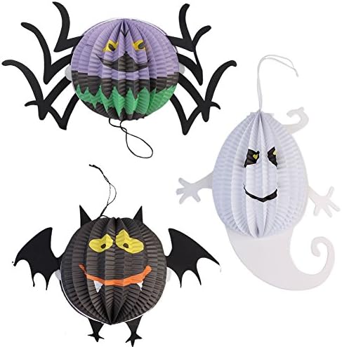 Vip8 3Pcs Paper Lanterns Halloween Pumpkin Spider Bat Skeleton Lamp Halloween Decorations