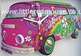 VW Pink Camper Van Wooden Clock - Gift Boxed Peace & Love