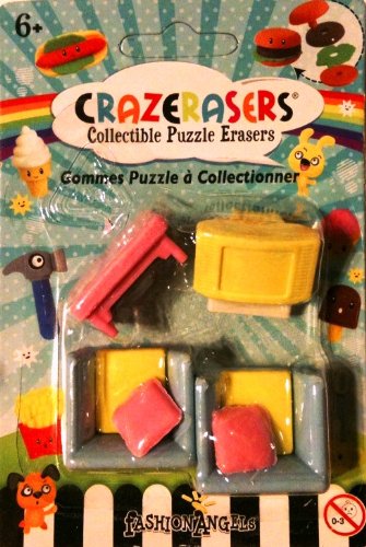 Collectible Puzzle Erasers - 4 Pieces Furniture TV room Set - Take Apart Erasers