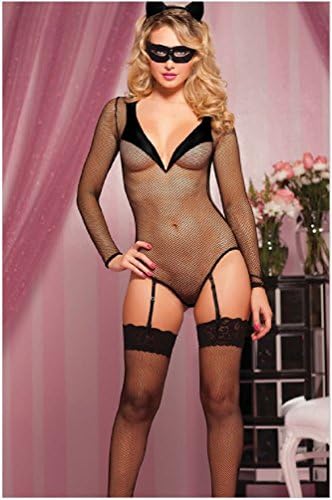 Ponce Cosplay Deep V Mesh Sexy Black Long Sleeved Leotard Costumes Paragraph Transparent Costumes