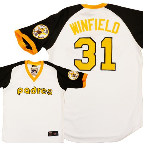 SD Padres Dave Winfield Cooperstown Replica Baseball Jersey by Majestic with WINFIELD & #31 Laser Cut and Custom SEWN ON with AUTHENTIC TWILL