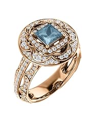 14K Rose Gold Princess Cut Blue and White Diamond Ring -- LIFETIME WARRANTY