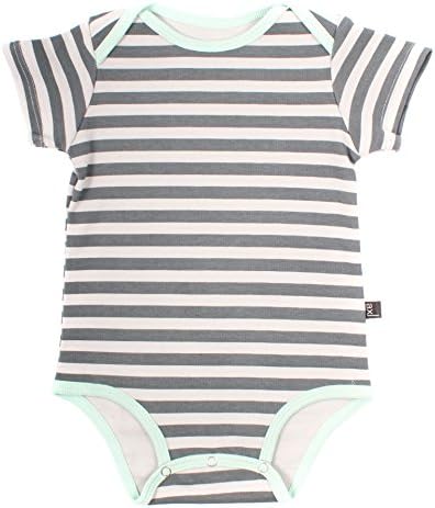 AXL Brand Unisex Baby Mint Striped Organic Short Sleeve Bodysuit, NB - up to 20in and 13lb (Fog Stripe / Mint)