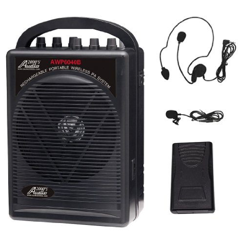 Portable All-in-one Wireless Pa System with Recharge Battery In Black with Headset & Lapel