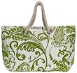 Cotton Canvas Kiwi Green and White Paisley Bag with Rope Handle 18"Lx6"x6"H