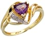 10k Gold Trillion Ring, w/ Brilliant Cut Diamonds & Trillant Cut February Birthstone 6mm Amethyst Stone, 7/16 in. (11mm) wide, size 9