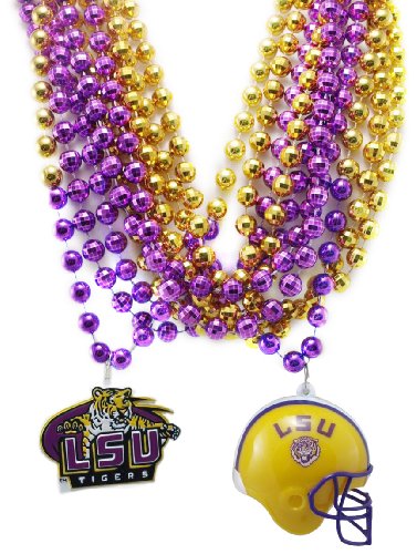 NCAA Louisiana State Team Medallion, Mini-Helmet and Mardi-Gras Bead Set